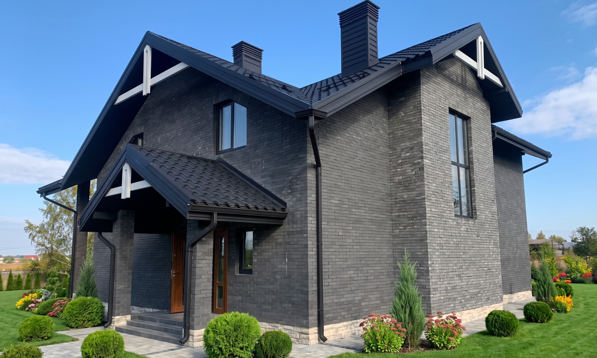 Облицювальна цегла Brickland Graphite і Bedrock на фасаді сучасного будинку