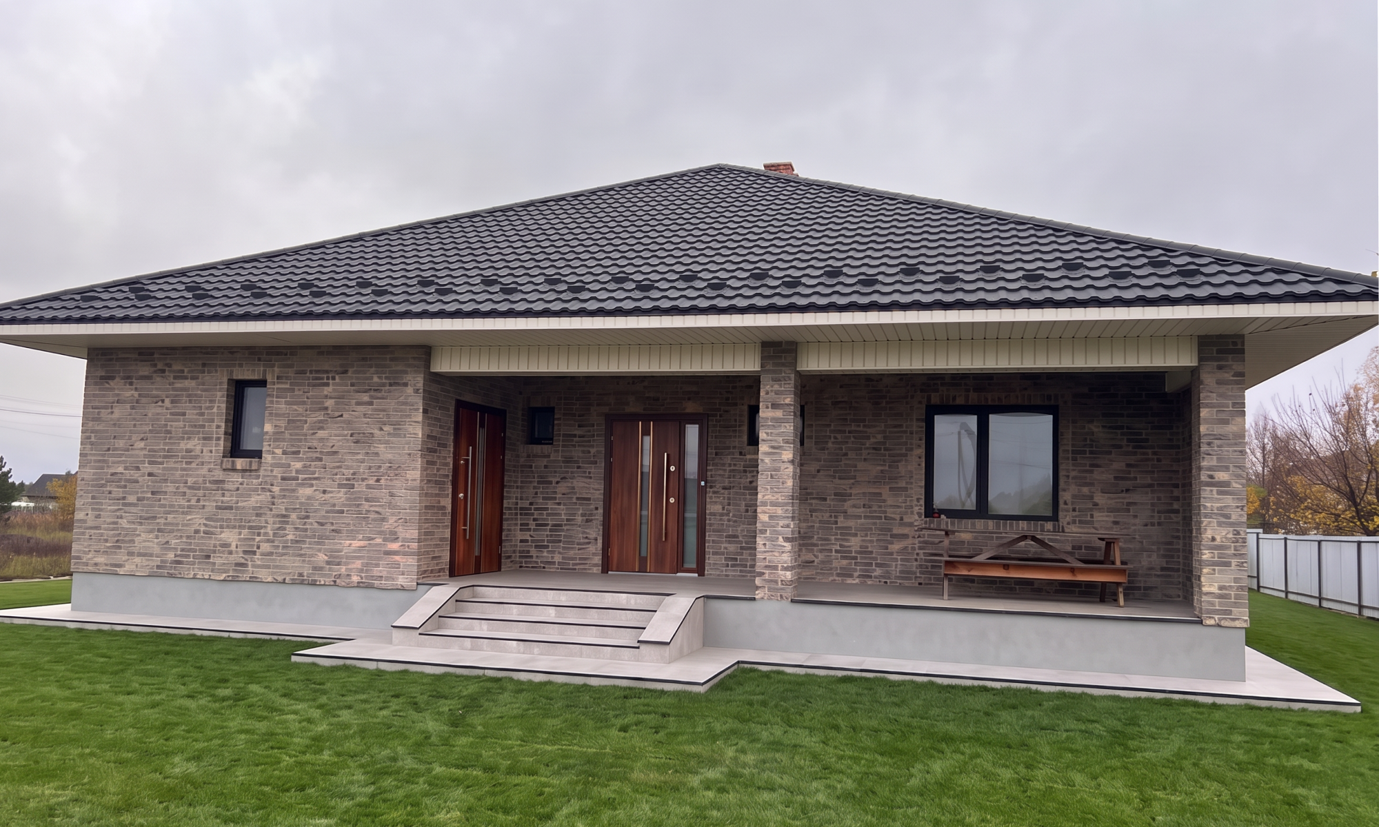 Оздоблення фасаду приватного будинку облицювальною цеглою Brickland Bedrock Light
